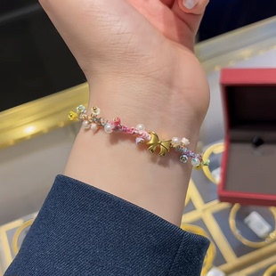在逃公主中式彩色花朵手绳手工编织小众成品手链手饰女生闺蜜礼物