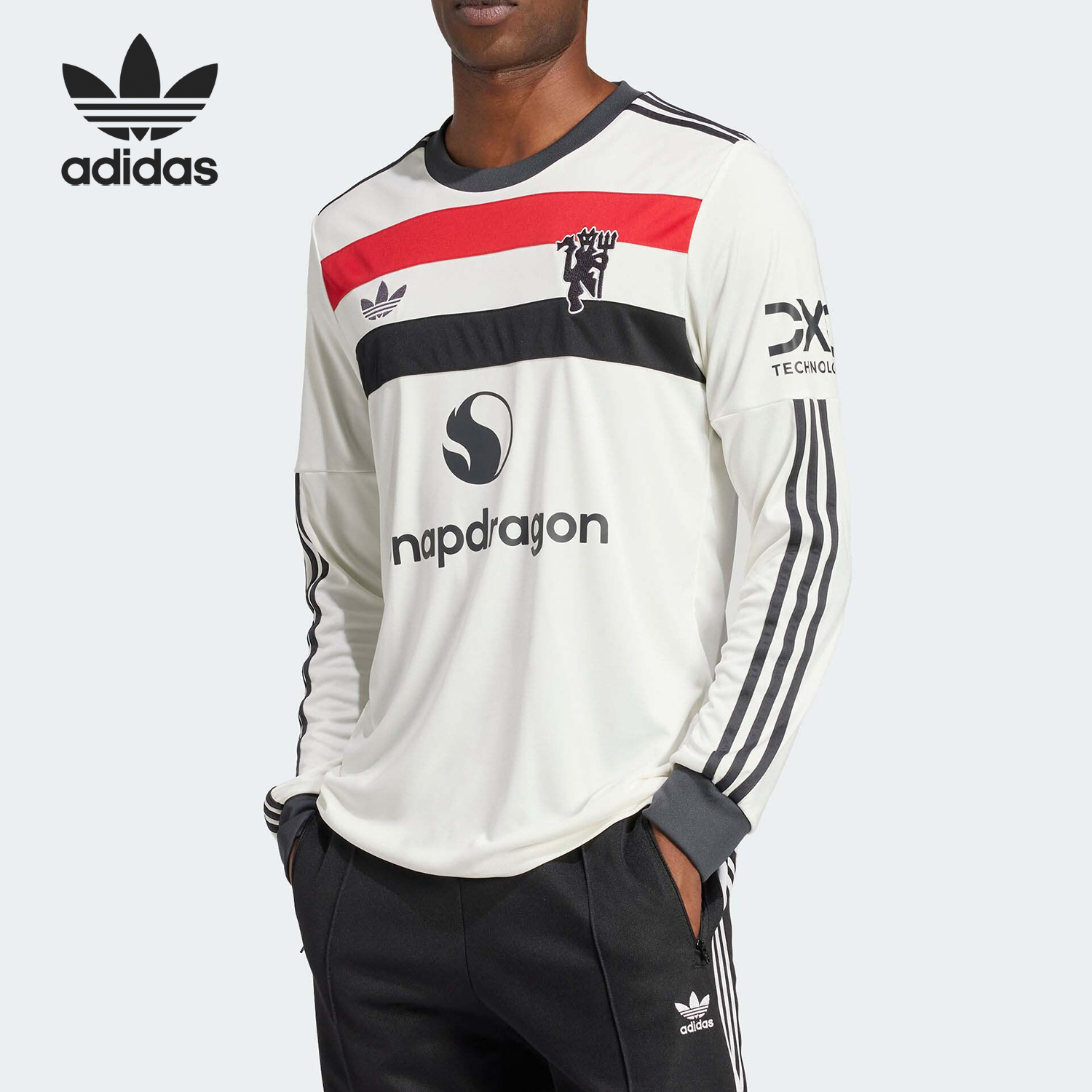 Adidas/阿迪达斯官方正品三叶草男士运动宽松训练条纹T恤IY7810