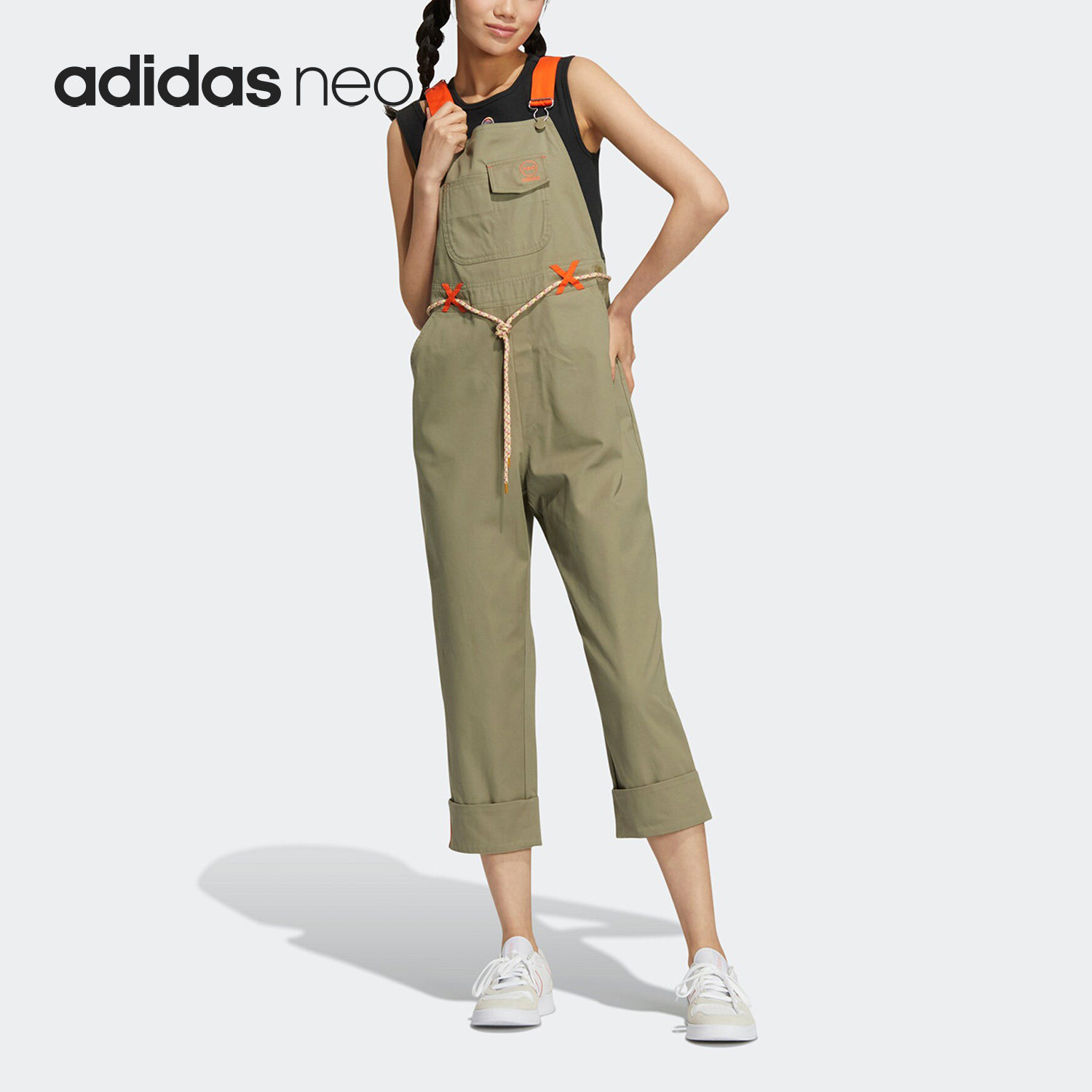 Adidas/阿迪达斯正品NEO女子舒适运动休闲背带七分裤 HM2027
