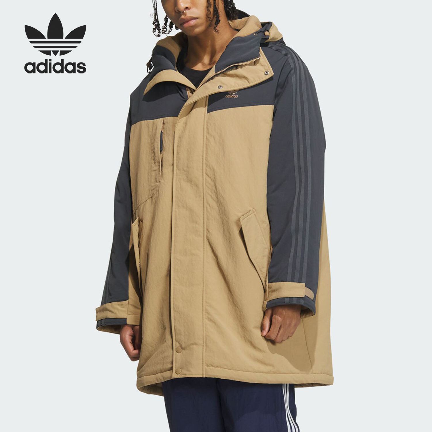 Adidas/阿迪达斯官方正品三叶草冬季男士运动保暖连帽棉服IU4790