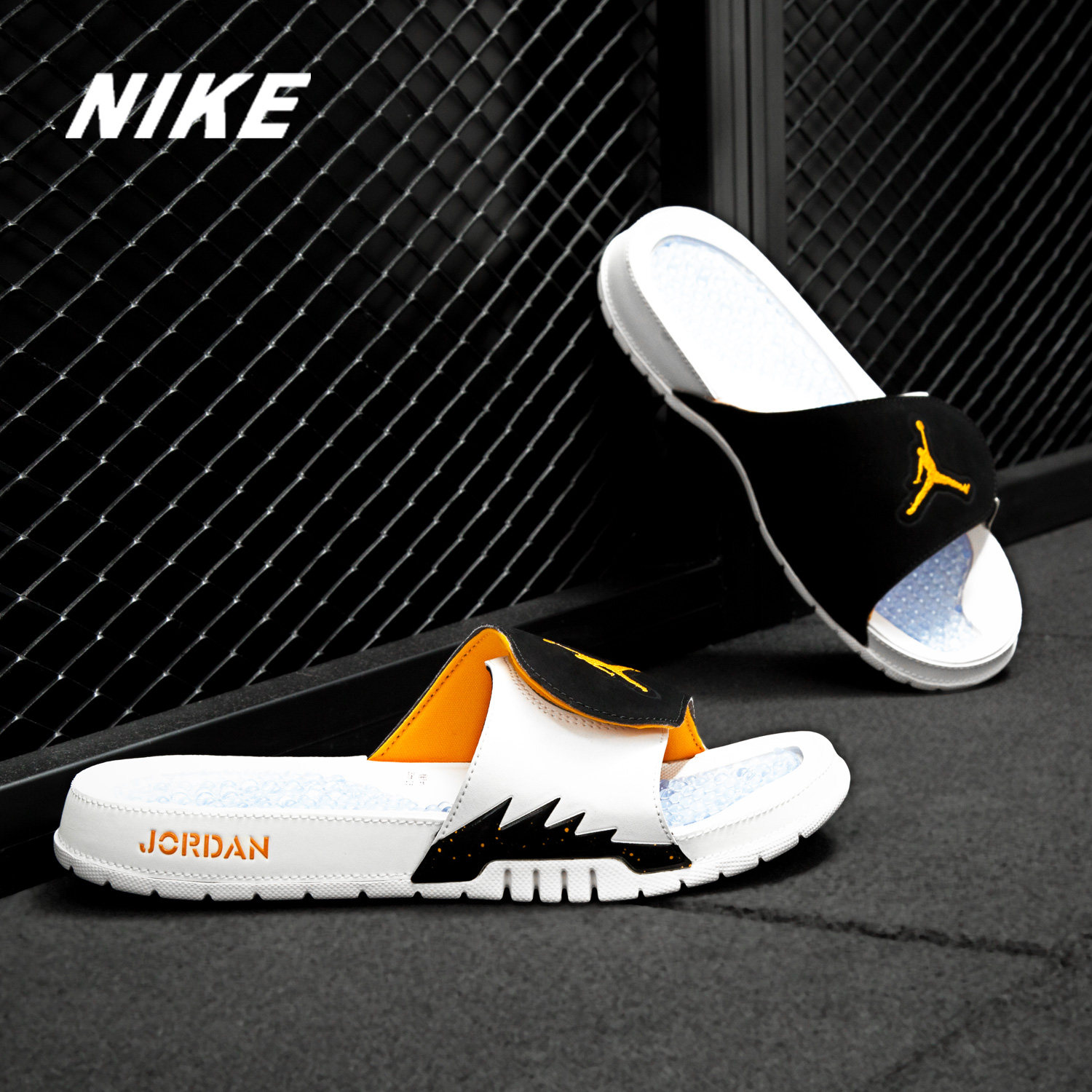 Nike/耐克正品AIR JORDAN AJ5男魔术贴白红人字拖沙滩拖鞋555501