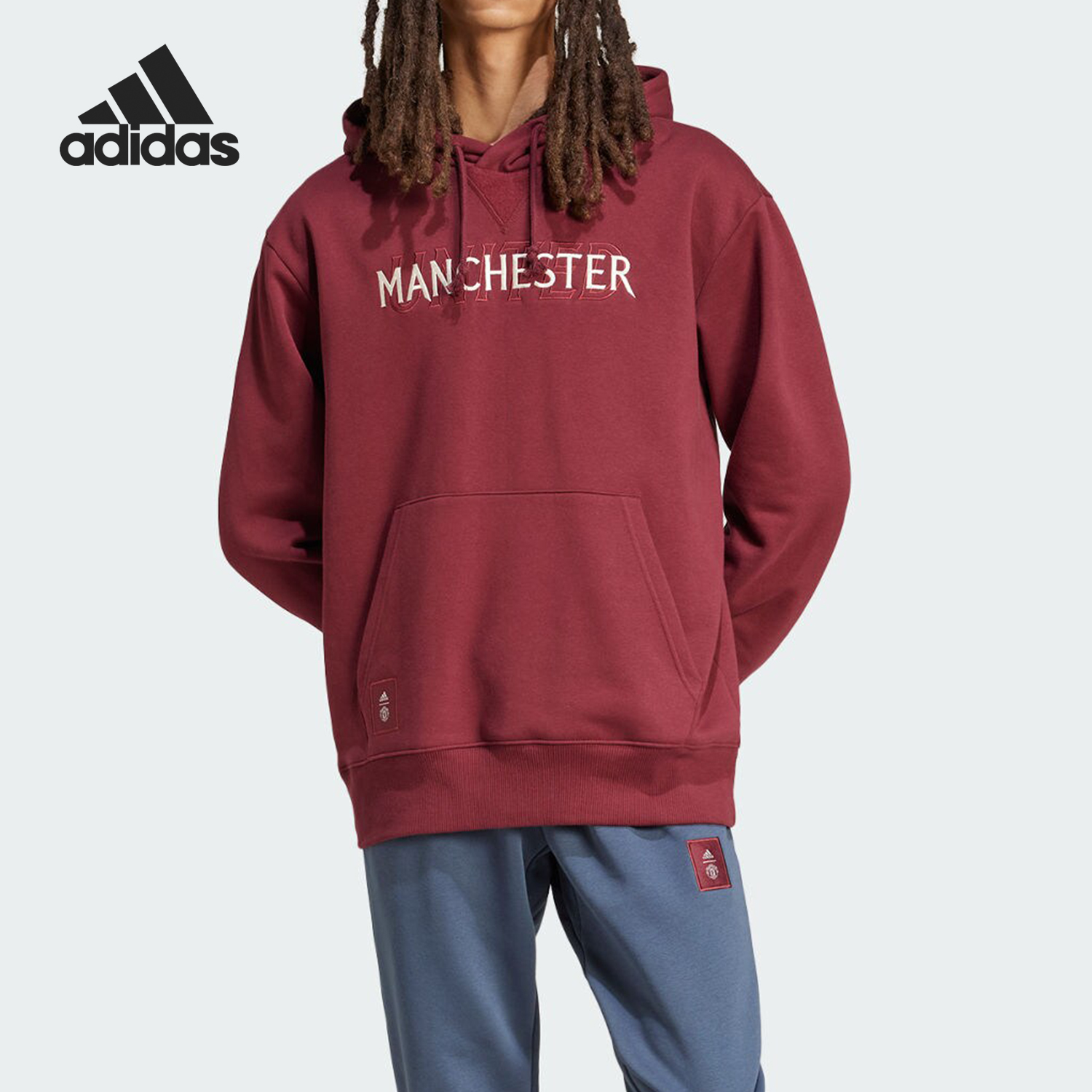 Adidas/阿迪达斯正品MUFC SZN HD男士字母宽松连帽卫衣IT4174