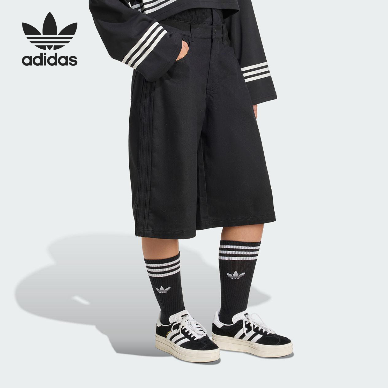 Adidas/阿迪达斯正品三叶草女士透气宽松牛仔休闲时尚短裤JX7592
