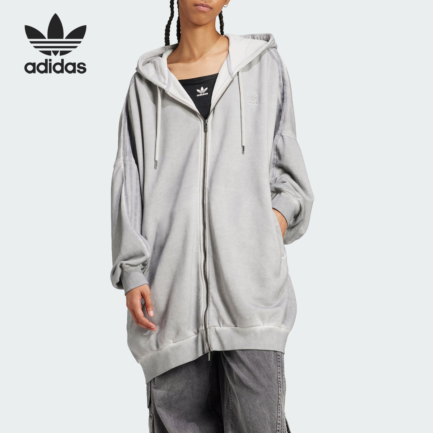 Adidas/阿迪达斯官方正品三叶草女士时尚慵懒宽松连帽外套JM9250