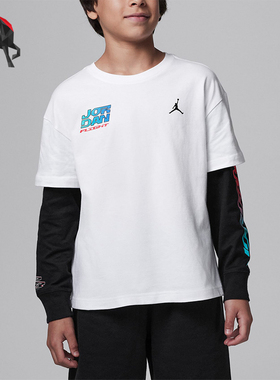 Nike/耐克正品JORDAN大童针织圆领假两件长袖T恤HQ7109-100
