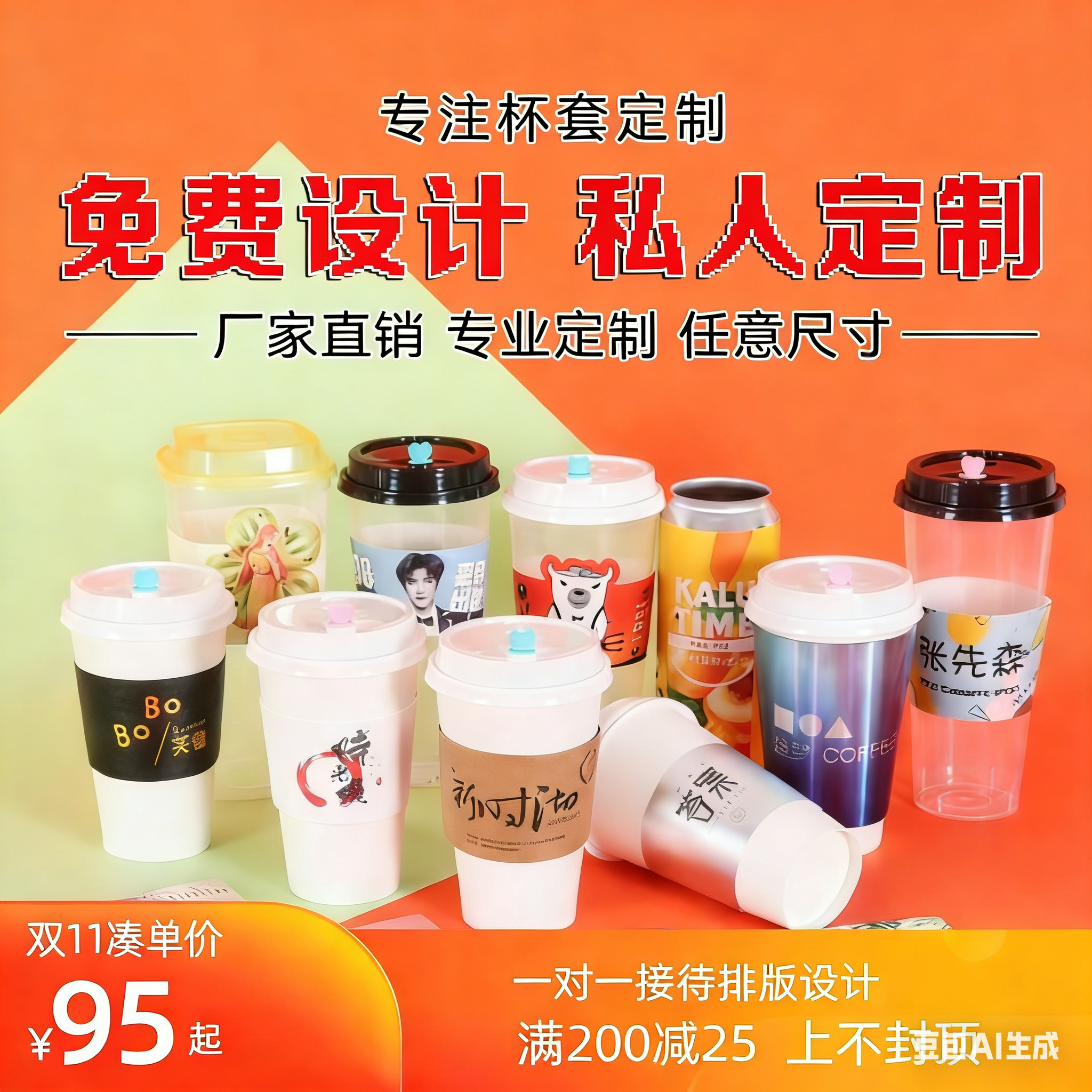 奶茶咖啡纸杯隔热瓦楞杯套定制一次性塑料杯柠檬茶杯套订制LOGO