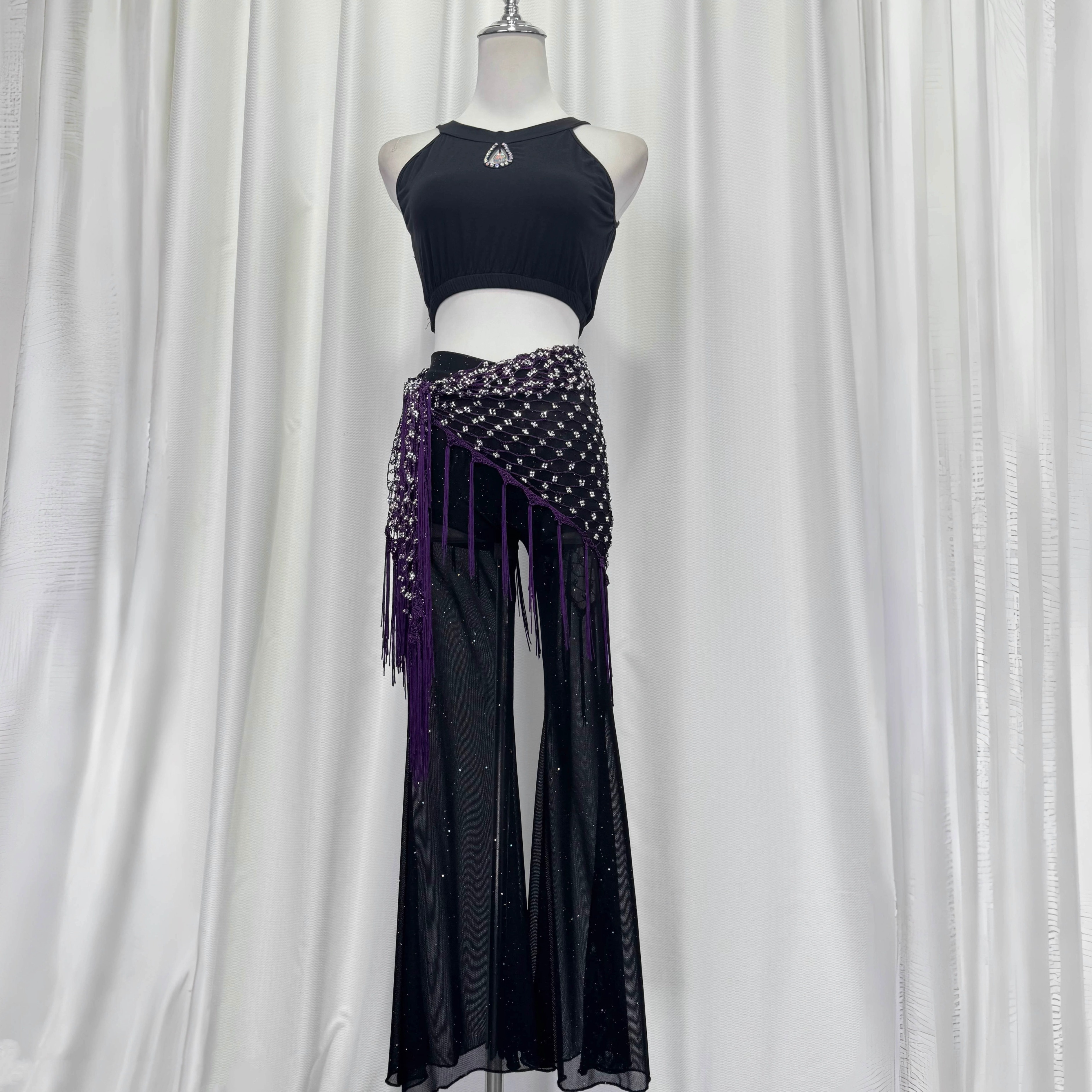 蝶迷舞肚皮舞新款练功服水滴背心上衣显瘦喇叭裤团体练习服套装女