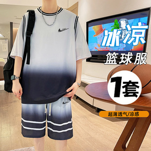 耐克顿短袖t恤速干篮球服上衣男青少年夏季短袖短裤运动套装潮流