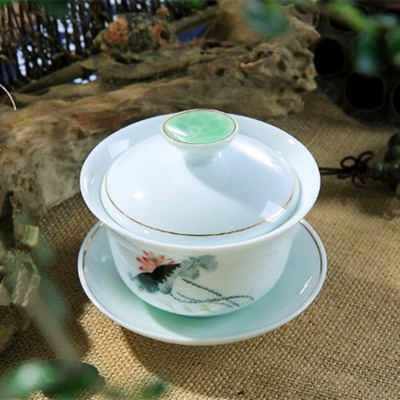 三才盖碗泡茶碗陶瓷功夫茶具套装茶备敬茶碗冲茶碗工夫茶盖凹白瓷