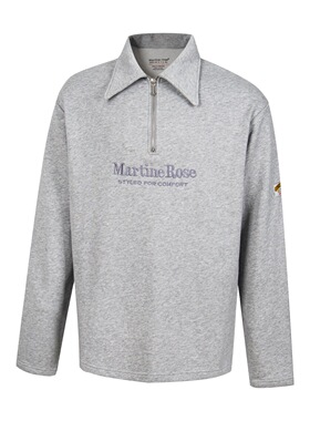 Martine Rose潮牌刺绣LOGO半拉链Polo领纯棉宽松长袖T恤男女同款