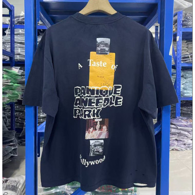 美式高街复古字母破洞宽松T恤