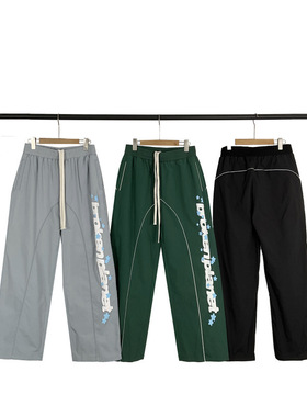 broken planet美式高街潮牌字母发泡印花梭织抽绳休闲直筒长裤