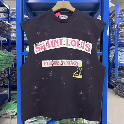 美式做旧字母印花无袖背心