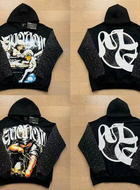 MIXED EMOTION美潮街头天使印花手臂烫钻宽松休闲男女连帽卫衣