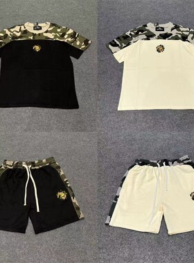 Broken planet徽标刺绣logo拼接短袖美式夏季街头休闲短裤套