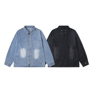 美潮Trapstar新款复古洗水牛仔夹克宽松简约男女休闲拉链外套春秋