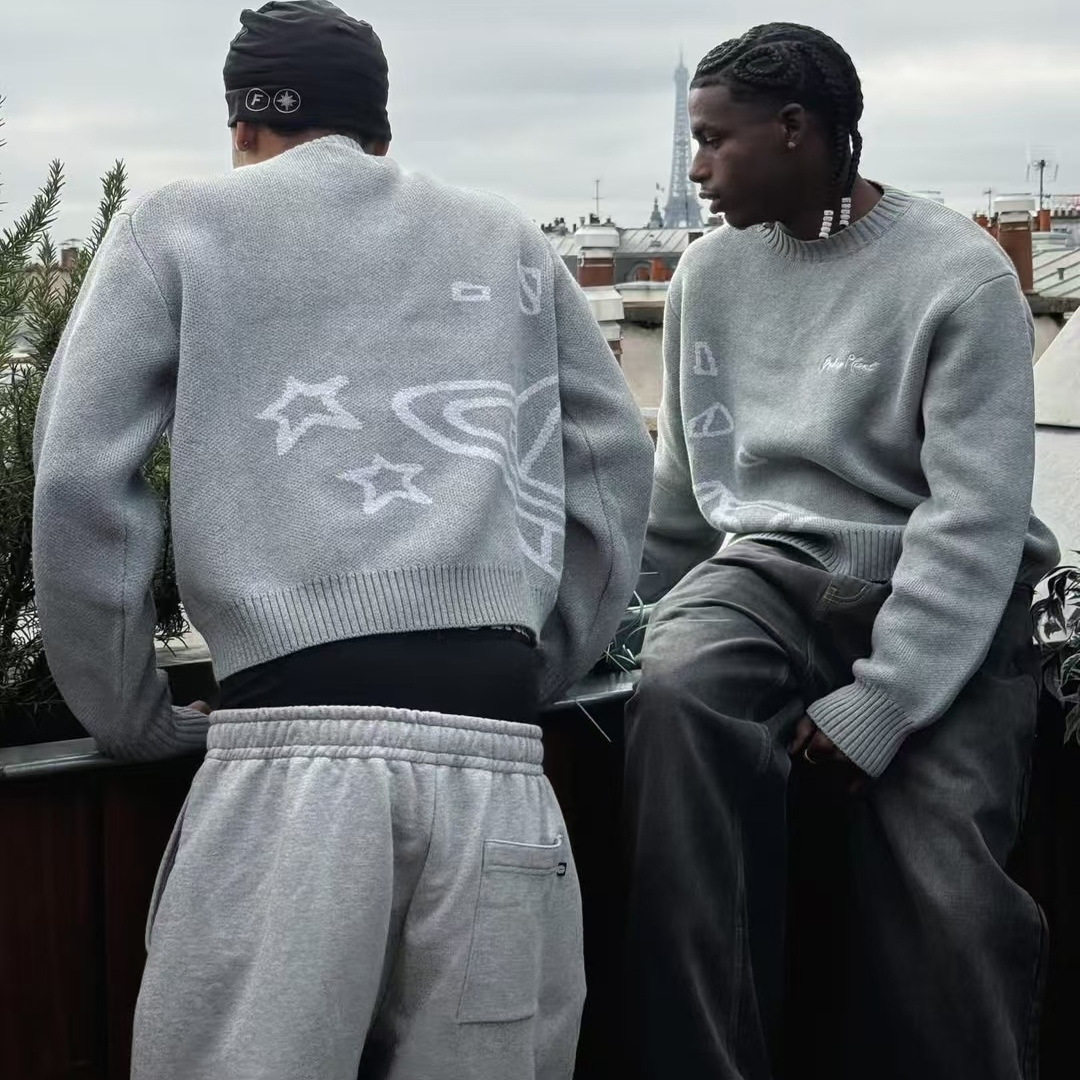 Broken星球提花刺绣针织衫