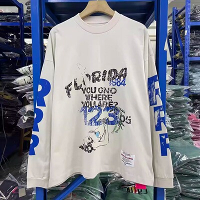 人像标语纯棉宽松长袖T恤打底衫