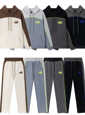 Syna World美式小标刺绣加绒连帽卫衣休闲男女拼接长裤套装潮