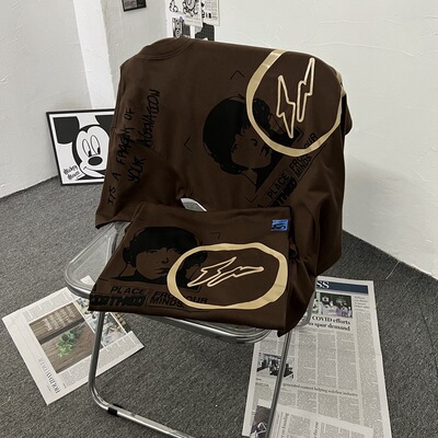 Travis Scott cactus Jack 藤原浩联名系素描图像印花宽松短袖T恤