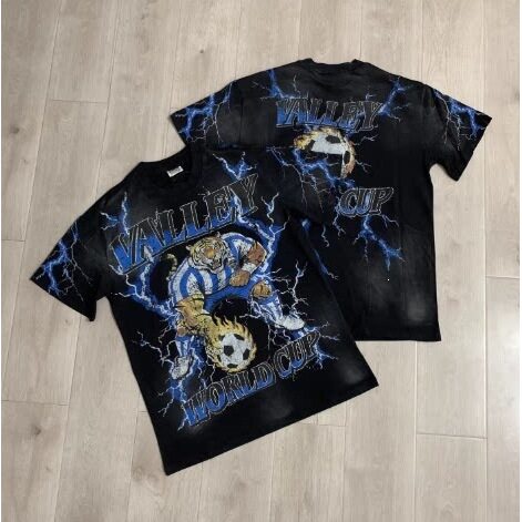 VALEVALLEY做旧闪电短袖T恤