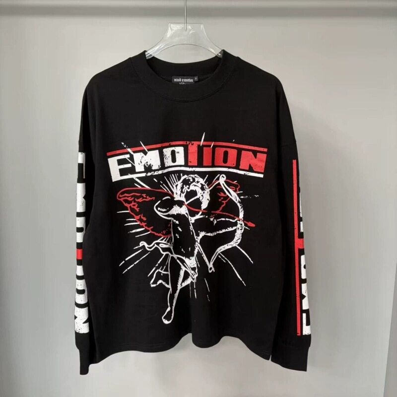 美式复古字母印花圆领长袖T恤