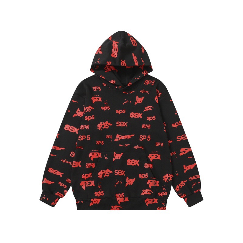 美式复古字母印花连帽卫衣