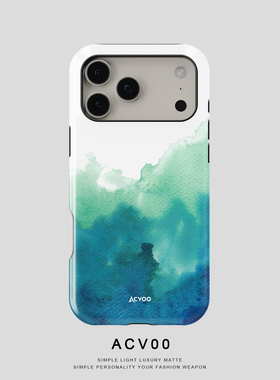 Acvoo蓝色抽象水彩颜料iPhone16Promax保护14适用于苹果13手机壳12防摔壳11不褪色可水洗plus全包mini