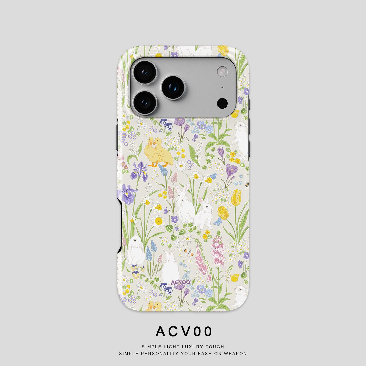 Acvoo复古浪漫小兔小鸭可爱花园iPhone17Promax保护16适用于苹果15手机壳14防摔壳13不褪色12可水洗全包