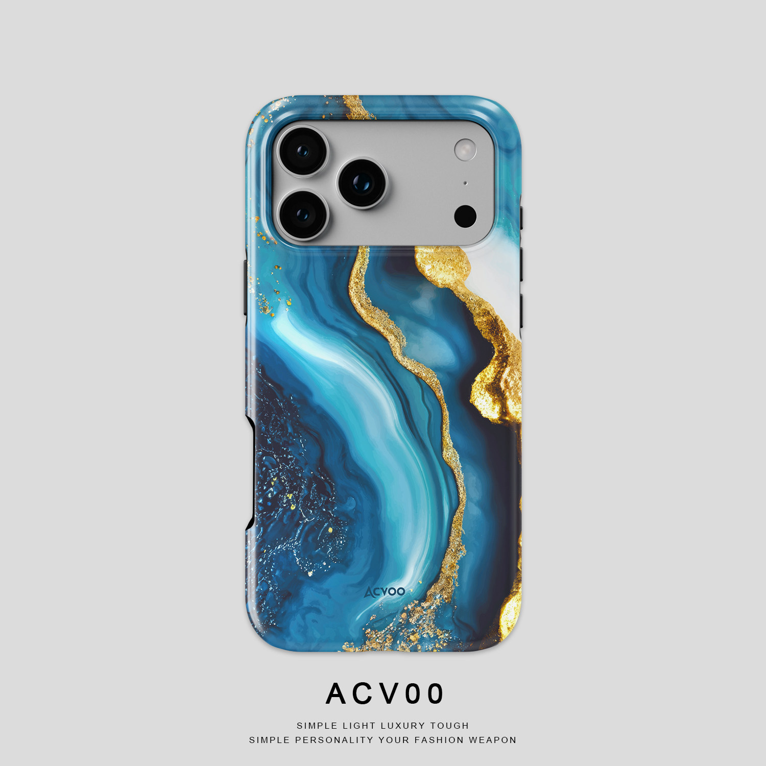 Acvoo蓝色海洋大理石鎏金iPhone17Promax保护15适用于苹果14手机壳13防摔壳12不褪色环保可水洗plus全包