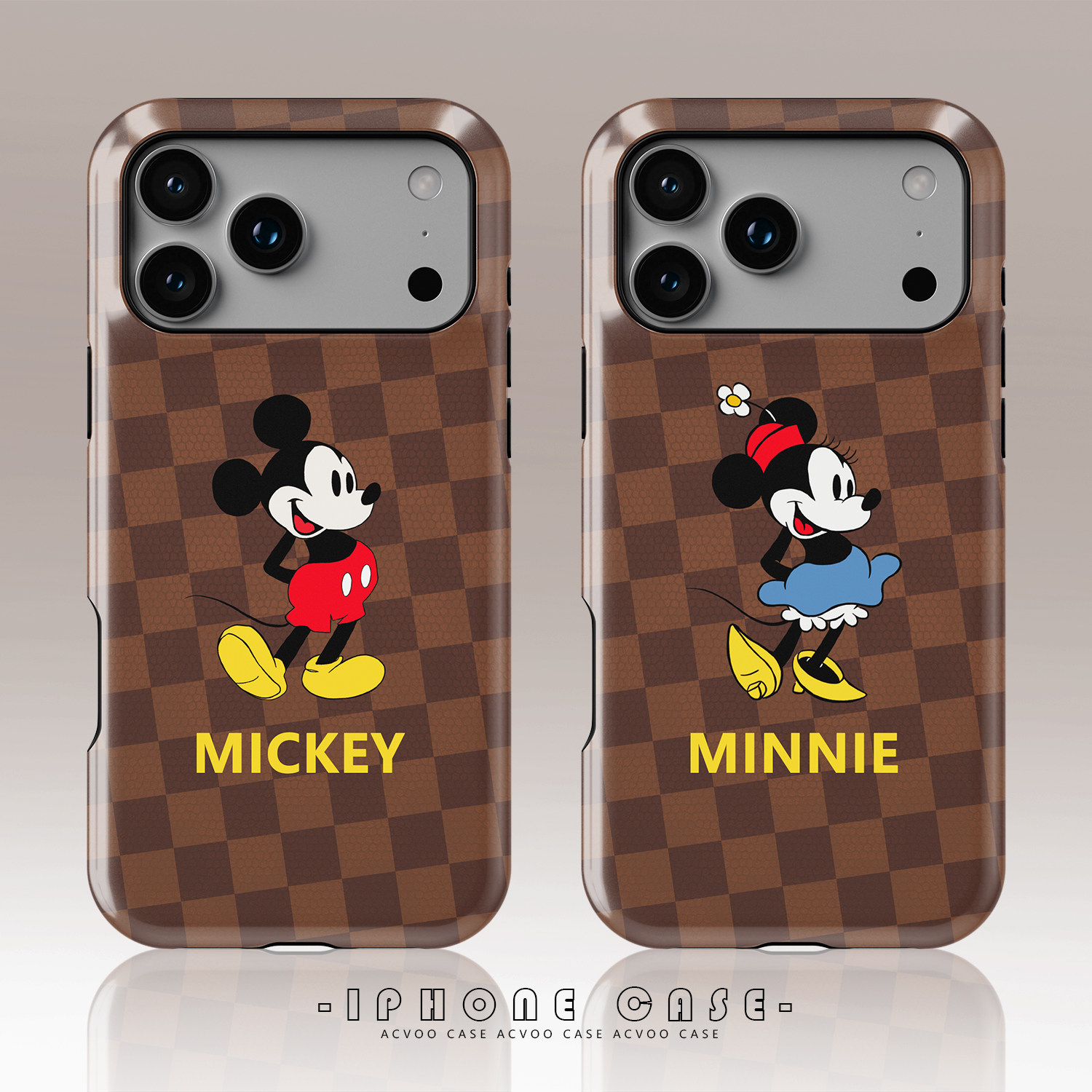 Acvoo卡通情侣棕色米奇米妮可爱iPhone17保护16适用于苹果15手机壳14防摔壳13不褪色12环保11可水洗Air全包