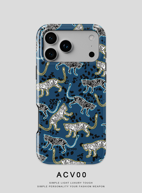 Acvoo复古蓝色欧美豹子iPhone16Promax保护13适用于12苹果14手机壳