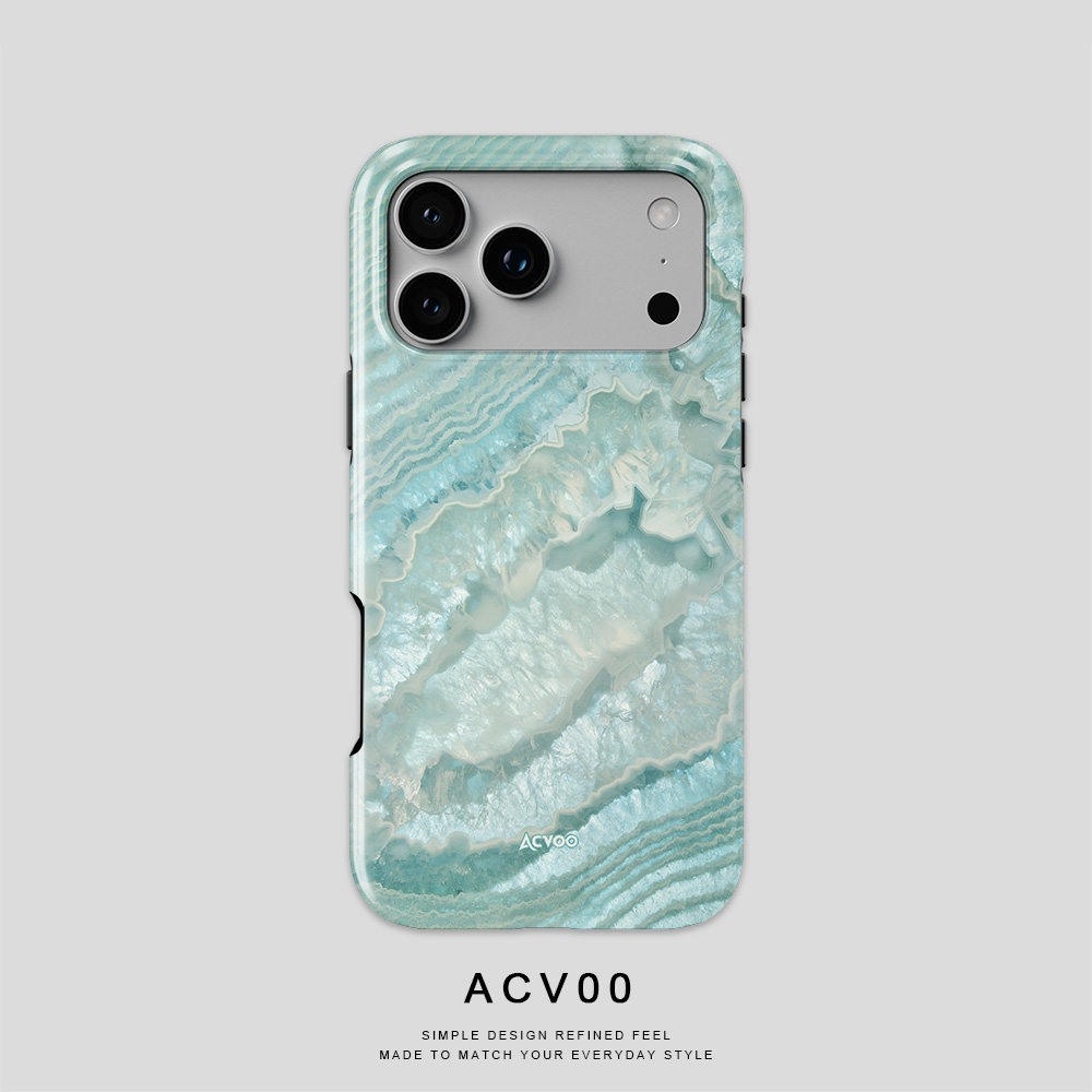 Acvoo冰川蓝玉石纹大理石iPhone18ProMax保护17适用于16苹果15手机壳14防摔壳13不褪色12环保可水洗Air全包