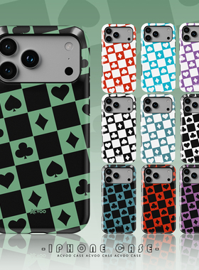 Acvoo紫扑克牌红桃爱心紫色绿色白色黑色iPhone16promax保护14Pro适用于13双层12苹果11手机壳