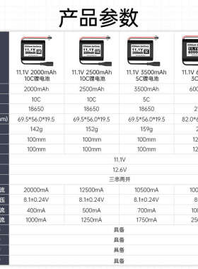 11.1V锂电池10C高倍率2000/2500/3500/6000mAh毫安航模机器人专用