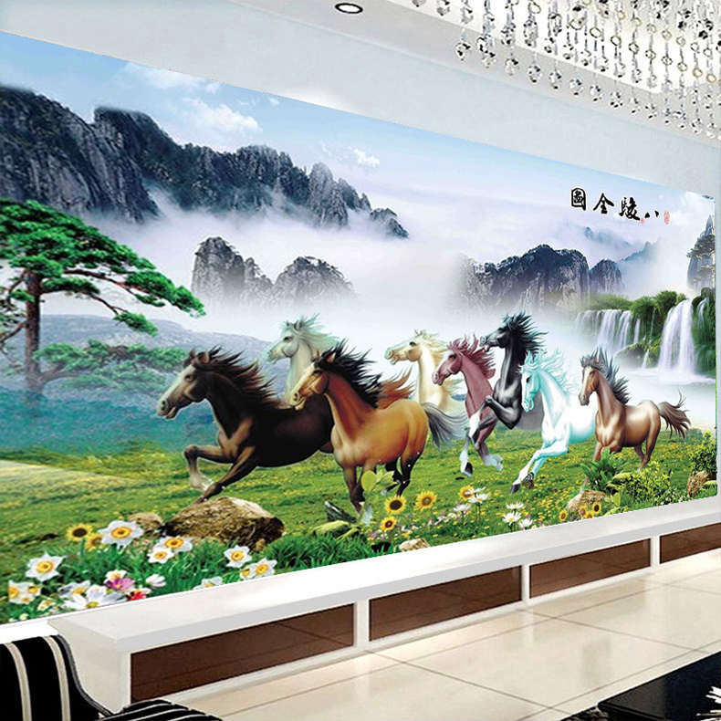 客厅大幅八骏图钻石画满钻新款山水砖石画点贴钻十字绣5d现代手工