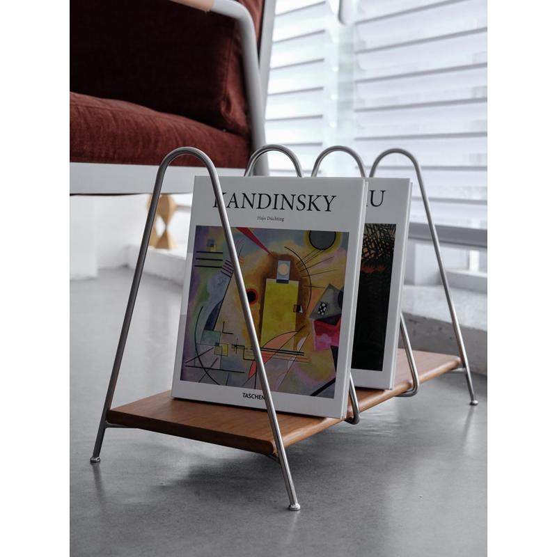 北欧日式现代简约实木书架落地置物架书报架铁艺收纳杂志架报刊架