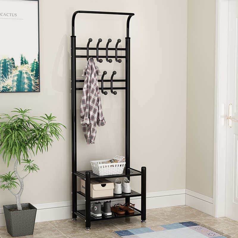 简易衣帽架落地卧室门厅挂衣架鞋架一体组合家用客厅玄关换鞋凳子