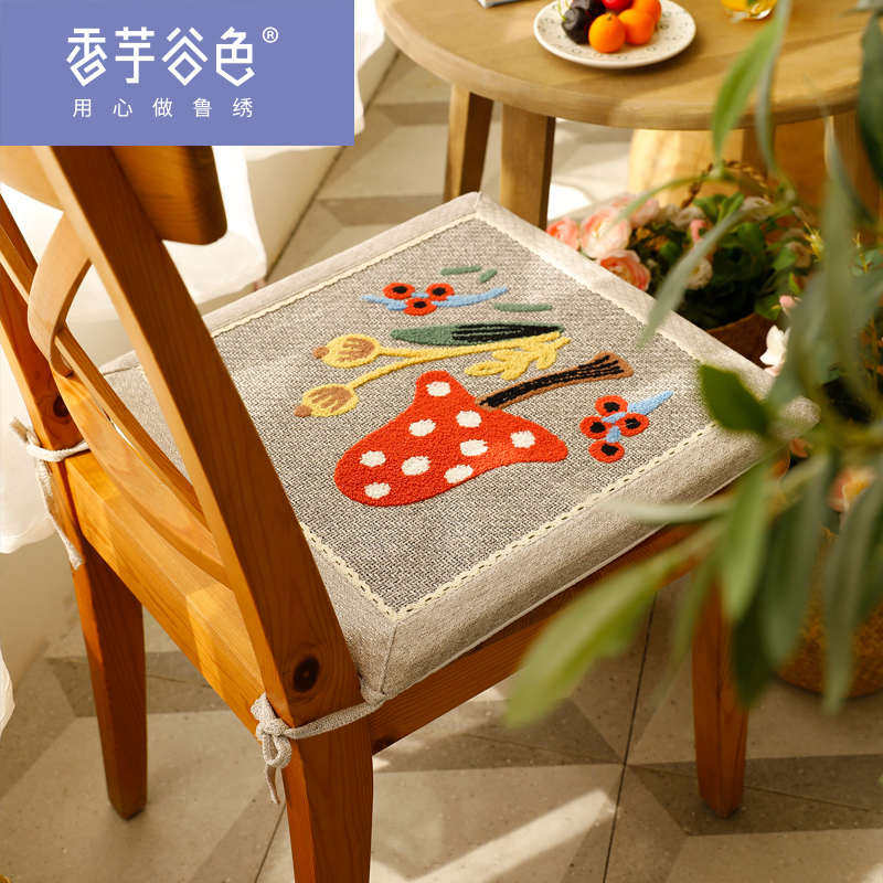 夏季田园竹席刺绣椅垫美式乡村透气凉垫办公室坐椅垫汽车冰丝座垫