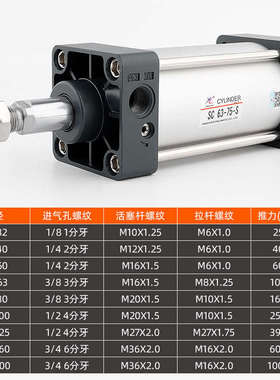 星辰气动SC63x100-80x50/75/125/150/200/250/300S大推力标准气缸