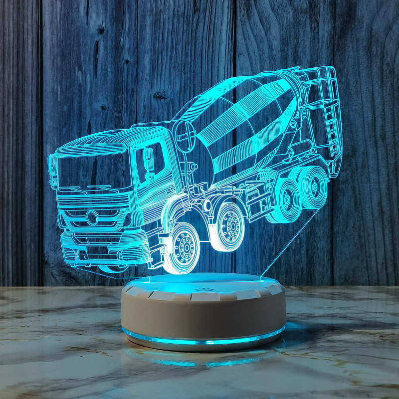 创意搅拌车3d小夜灯七彩卧室氛围灯插电触控床头灯儿童房装饰台灯