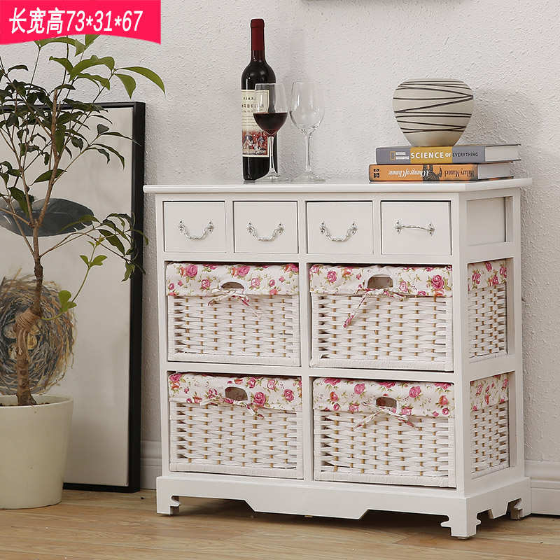 韩式简易实木床头柜轻奢窄电视柜田园餐边柜藤编储物儿童卧室收纳