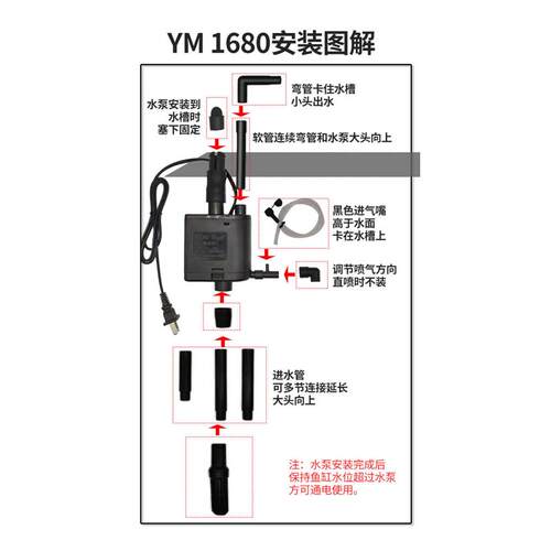 越美鱼缸水族箱原装抽水过滤增氧潜水泵包邮YM1080 1380 980 880