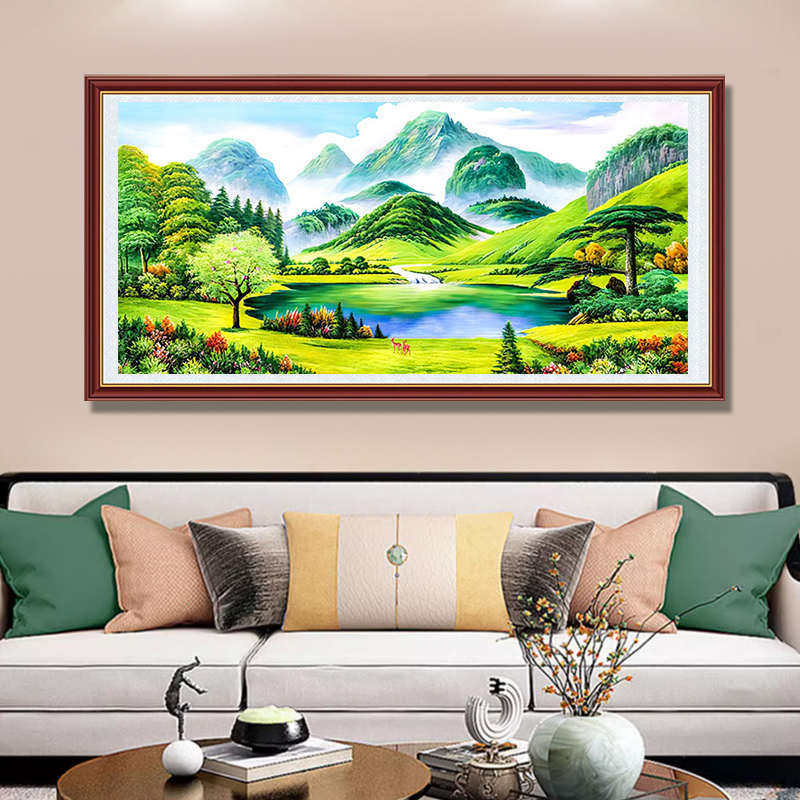 流水生财钻石画满钻客厅聚宝盆十字绣2025新款绣钻山水风景点钻画,居家布艺,钻石绣,淘宝优惠券,粉丝福利购,淘宝优惠卷