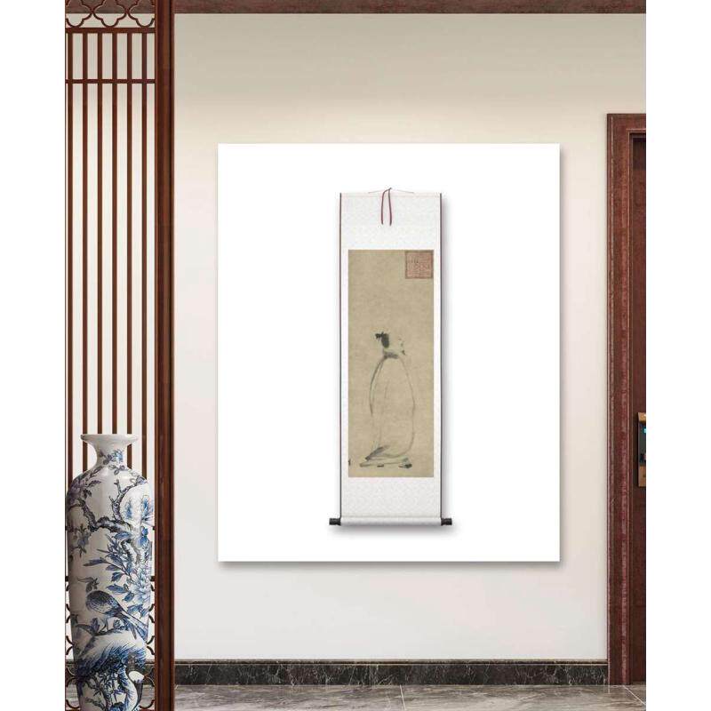 南宋梁楷 李白行吟图 国画古代名画禅意宣纸怀旧高清数字微喷临