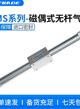 磁偶式无杆气缸RMS20X100/200/300/400/500/600~缓冲调节滑台型