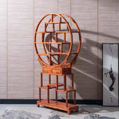 博古架摆件新中式 实木多宝阁展示架茶架小圆形榆木隔断置物架书架