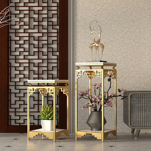 大理石花几新中式简约室内盆景架客厅电视柜旁落地花架落地置物架