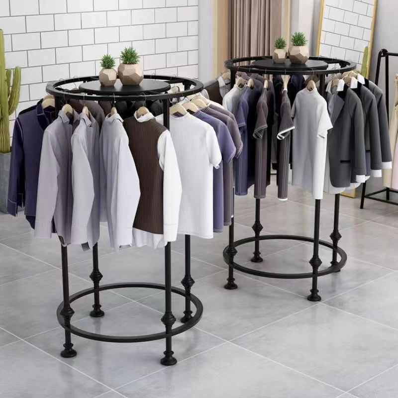 服装店圆形铁艺挂衣架男女服装架子落地式展示架童装中岛陈列货架