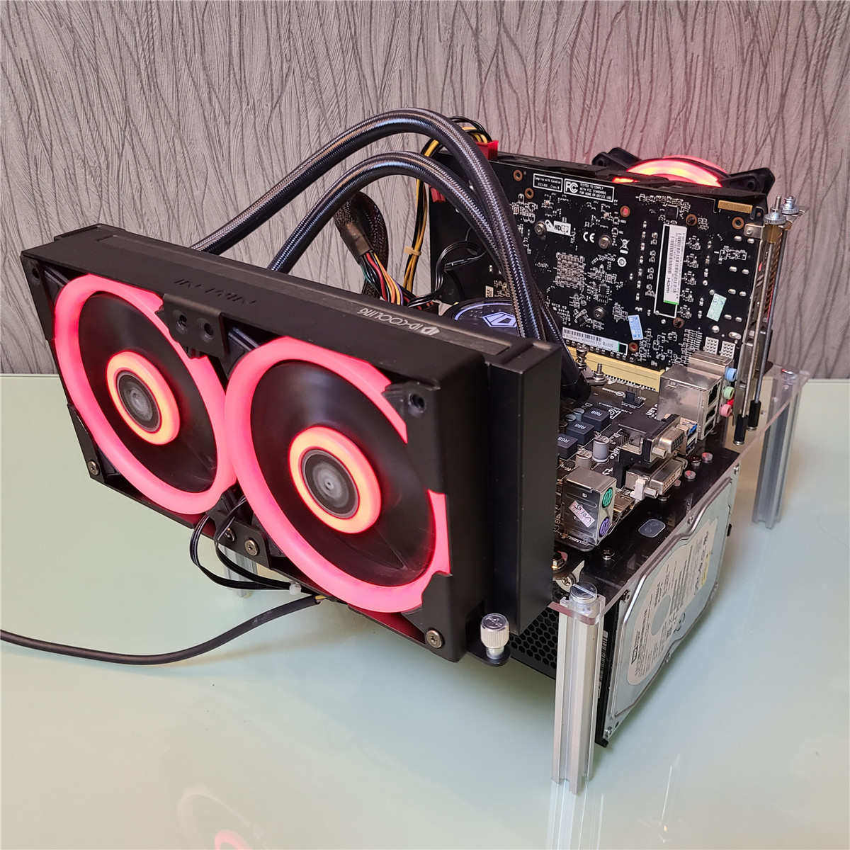 亚克力开放式matx组装台式机电脑透明有机玻璃atx小主机箱diy平台